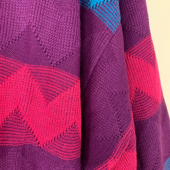 VTG Express Knit Zig Zag Grandpa Sweater Size Large Bright Retro Statement Cozy - Picture 9 of 15